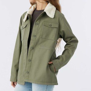 NEW Hang Ten Women's Utility Fleece lined Jacket Plush Collar Olive Size XL